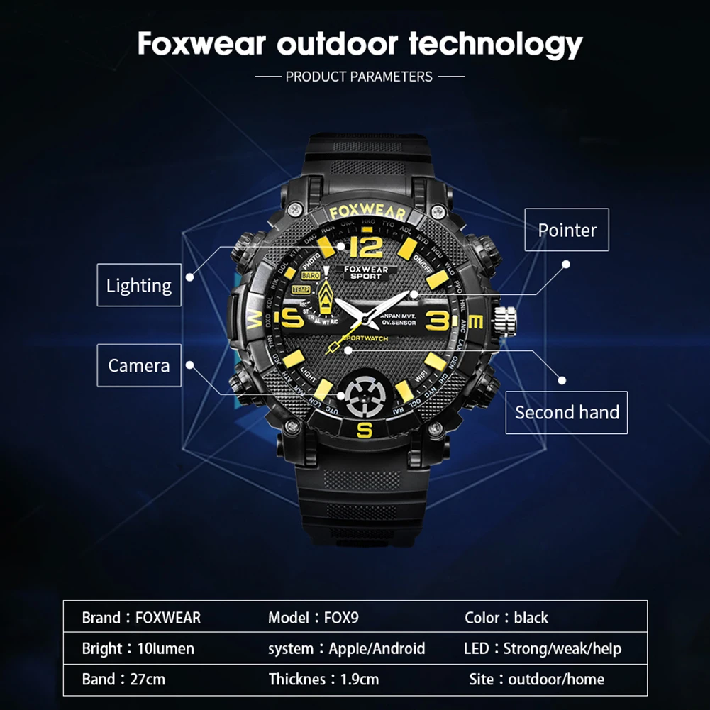 FOX9 Sports Smart bussiness Watch 5 Million High-definition Camera WiFi Remote LED Lighting 720PHD High Definition 16G/32G