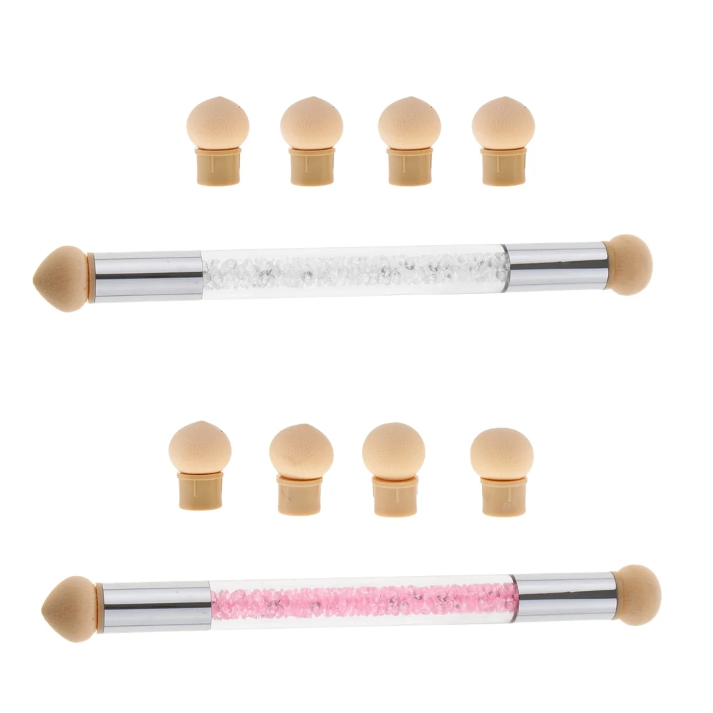 Nail Art Brush, Dual Tipped Ombre Nail Art Sponge Brush For DIY Gradient Blooming UV Gel Nails - White & Pink