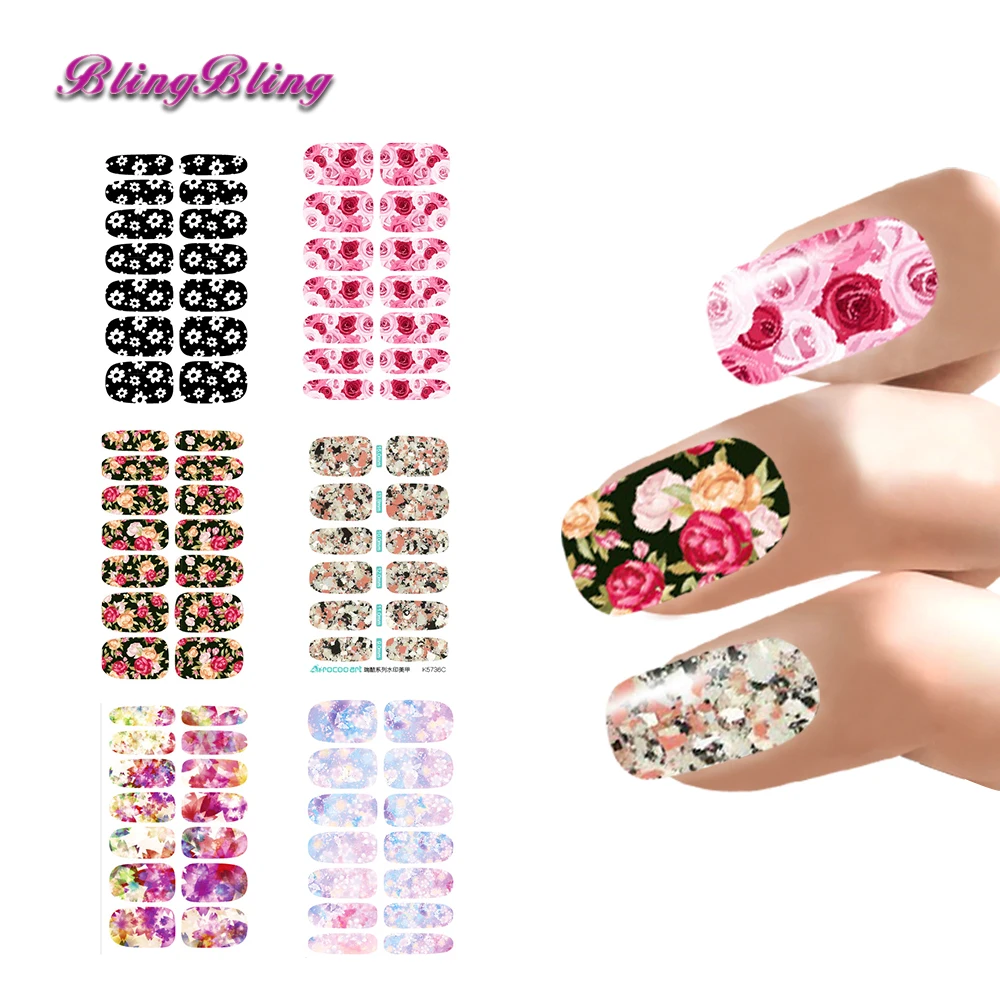 Popular Set Nail Stickers Water Transfer Decals Nail Art Watermark ...