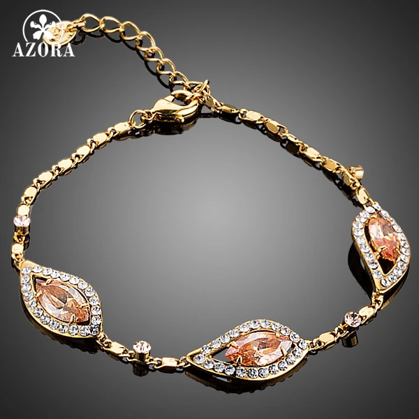 Azora, золотые 3 шт Шампанский кубик циркония объемный с крошечными прозрачными кристаллами браслет TS0090