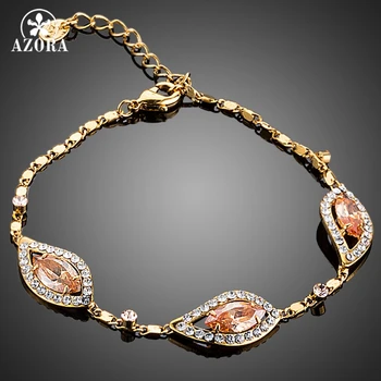 

AZORA Gold Color 3pcs Champagne Cubic Zirconia Surround With Tiny Clear Crystals Bracelet TS0090