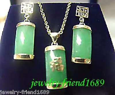New Green jade Pendant/Necklace Earrings sets &gt&gt plated watch wholesale Quartz CZ crystal | Украшения и аксессуары