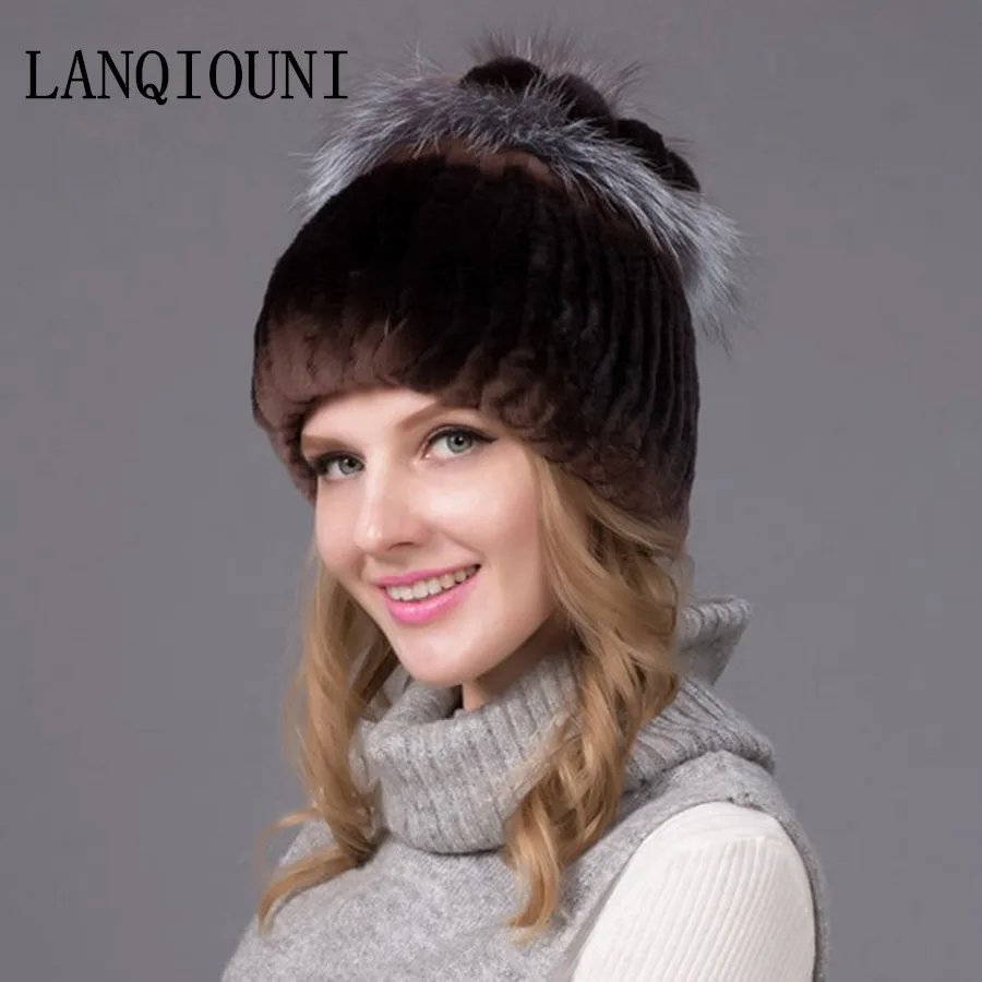 

Women's hat winter real mink fur hat with silver  pompom fox fur rabbit fur Hat female winter mink fur hat warm A Cap skullies