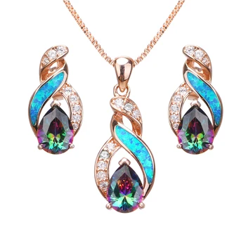 

Hermosa Australian Blue Opal FireTopaz Earrings Charms Pendant Necklace Jewelry Sets For Women JS6