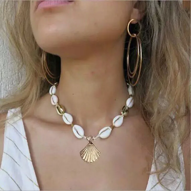 

Fashion Tide Beach Neck chain jewelry handmade natural shell alloy scallop pendant Necklace factory Direct Selling