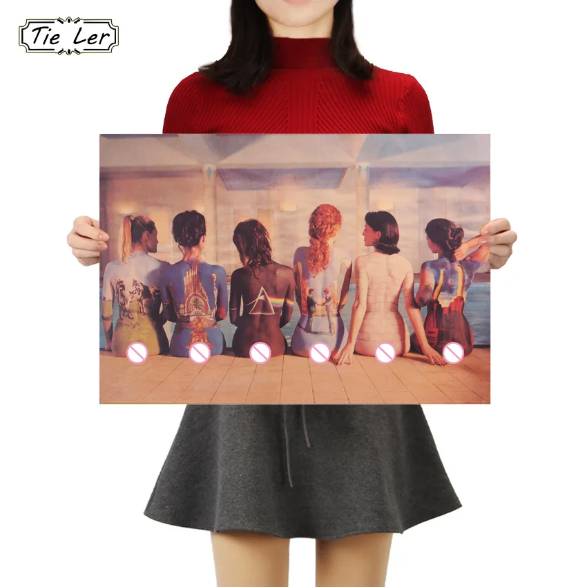 

TIE LER 6 Beautiful Girls Body Painting Art Poster Kraft Paper Vintage Wall Sticker Bar Cafe Decor 50.5X35cm