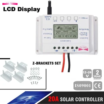 

LCD Display 20A 12V/24V MPPT Solar Panel Battery Regulator Charge Controller Three-time Auto Safe Protect + Z-Brackets Set A609