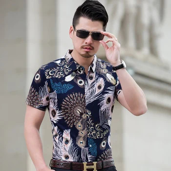 

KUYOMENS 2017 New Arrival Summer Casual Plus size Print Shirts Short sleeve Men Slim Fit Shirt XL 7XL Camisa Masculina