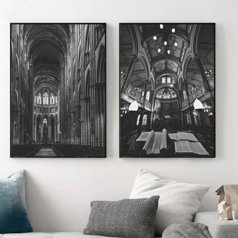 Черный белый цвет Пар Башня Биг Бен церкви Wall Art Холст Картина Nordic Плакаты и