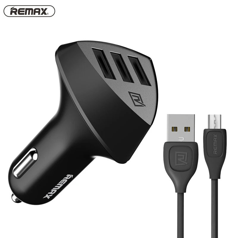 Автомобильное зарядное устройство remax с 3 usb-портами, 5 В/4,2 А, быстрая зарядка, 2 м, кабель micro usb для samsung, Xiaomi, redmi, huawei, usb зарядное устройство, адаптер