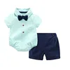 New Autumn Baby Boy Clothes Toddler Gentlemen Outfits Short Sleeve Soft Cotton Bow Tie Shirt Romper + Shorts 32961688780