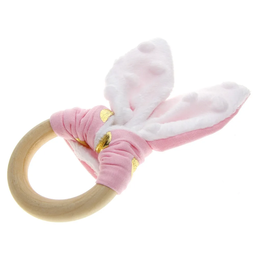 Горячая Детские Банни уши Прорезыватель кольцо из натурального дерева круг с тканью деревянная разработка зубов сенсорные игрушки для новорожденных#246343