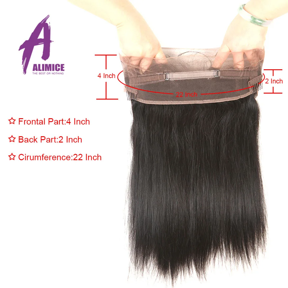 ALIMICE Hair Indian Straight Hair 360 Lace Frontal Closure With Baby Hair Non Remy Human Hair Free Part Natural Color 12-24inch (6)