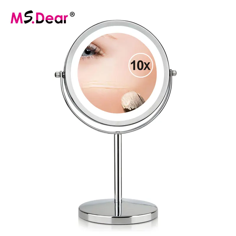 7 Inch Makeup Mirror Double Sided 10X Magnifying Metal Compact 360 Degree Rotation Desktop Stand 17 LEDs Cosmetic Mirror Tools