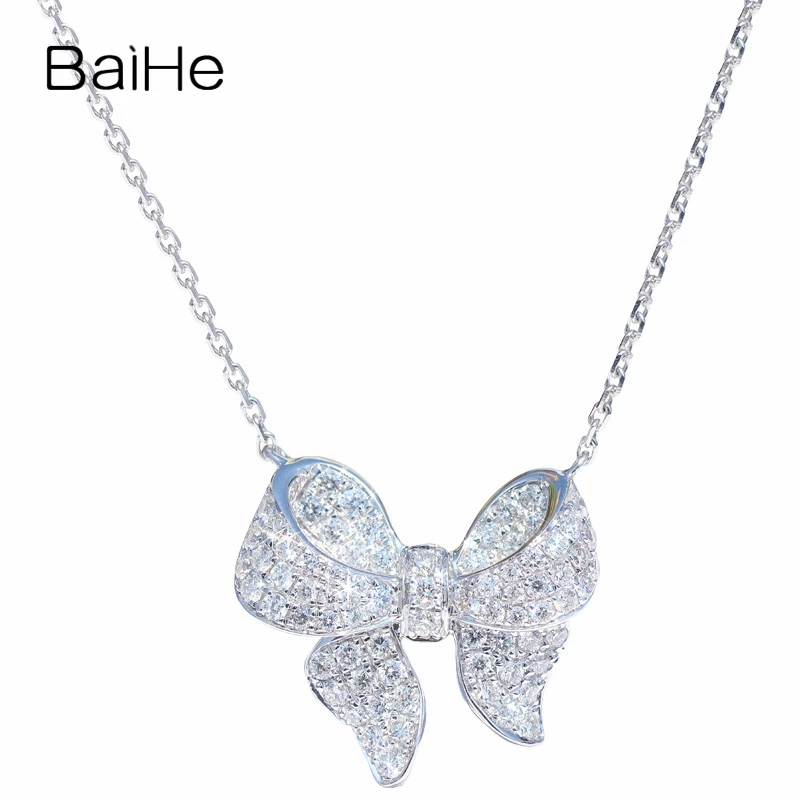 BAIHE Solid 18 K, белое золото, сертифицированный Круглый около 0.50ct H/SI-SI3, натуральные бриллианты, женское изысканное украшение на свадьбу, ожерелья