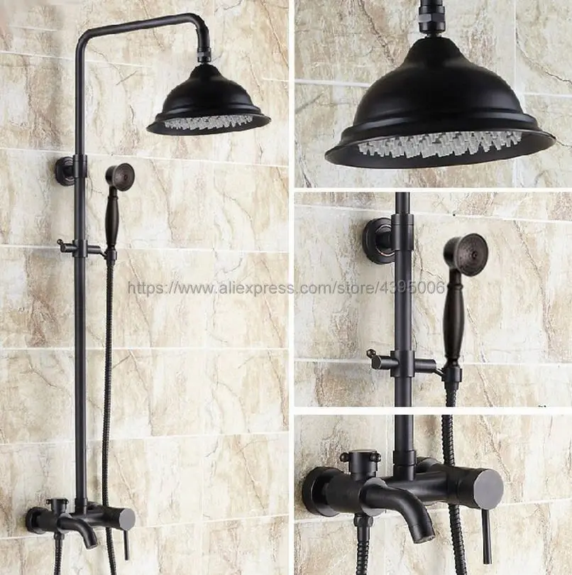 

Bathroom 8" Rainfall Shower Faucet Set Single Handle Bath Shower Mixer Taps Wall Mounted with Handshowe Brs347