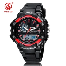 Ohsen цифровой бренд lcd мужские модные наручные часы для мальчиков резиновый ремешок 50 м водонепроницаемые красные спортивные армейские часы будильник ручные часы