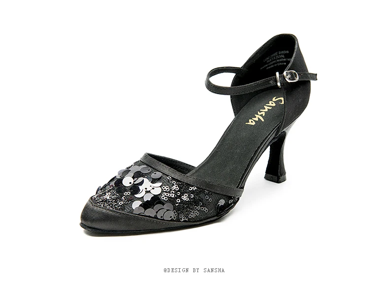 Sansha/женские атласные туфли для латинских танцев на каблуке 7,5 см; красные/черные туфли для бальных танцев для девочек; женские на каблуке под заказ; BR301791S