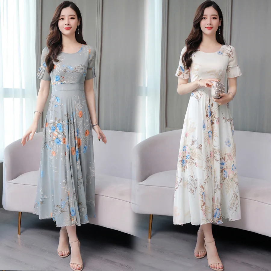 

Summer 3XL Plus Size Print Long Sundress 2019 Vintage White Floral Chiffon Beach Maxi Dress Women Elegant Bodycon Party Vestidos