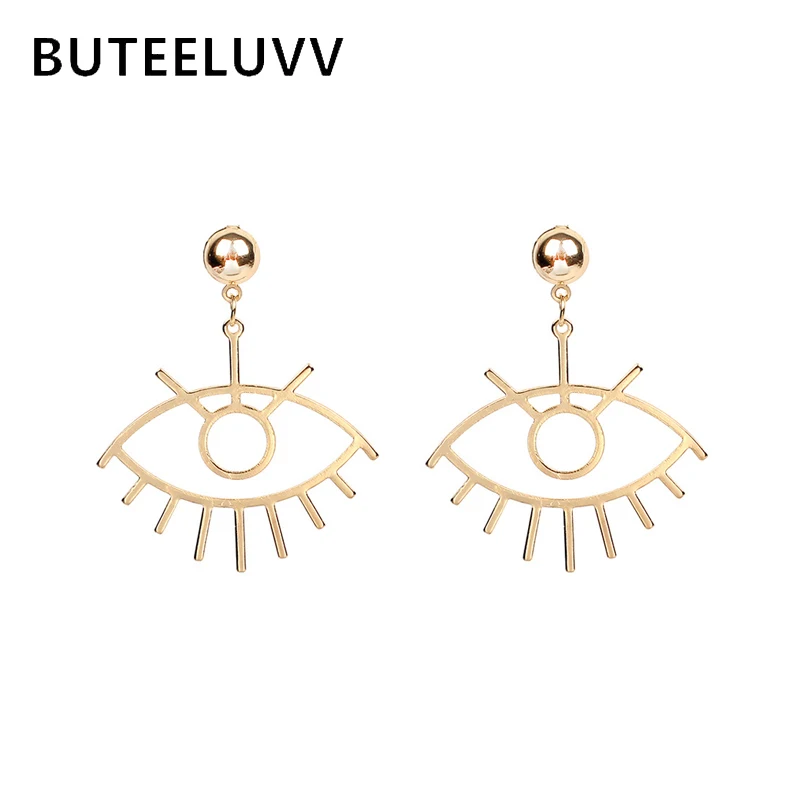 

BUTEELUVV Simple Eyes Dangle Earrings Fashion Jewelry Elegant Gold Silver Color Hollow Carved Big Eyes Drop Earrings for Women