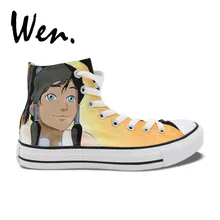 Вэнь Аниме Дизайн Аватар Последний Airbender Легенда О Корре Ручная роспись холст обувь для скейтбординга унисекс высокие кроссовки