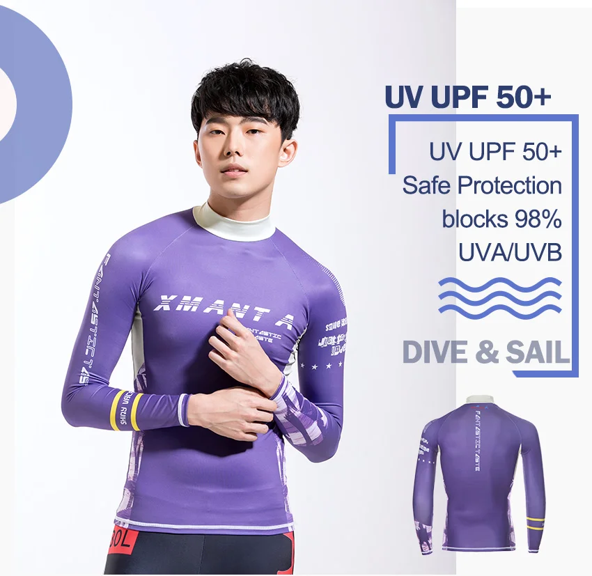 Погружение и паруса Для мужчин с длинным рукавом лайкра Rashguard Surf одежда наружное погружения кожи круглый воротник футболки купальник