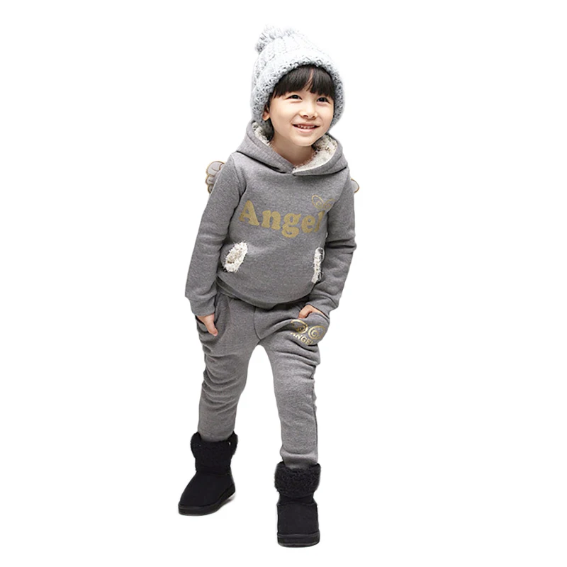 Детский осенне-зимний костюм худи с рисунком ангела, штаны комплект одежды из 2 предметов для мальчиков и девочек, флисовый комплект одежды для детей, хлопковая детская одежда