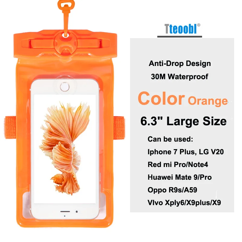 Tteoobl 4,"~ 6,3" универсальный чехол для мобильного телефона 30 м водостойкая подводная сумка Сухой Чехол чехол для каноэ плавающий Дрифтинг - Цвет: Large Orange