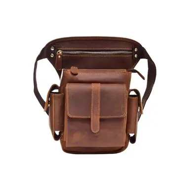 

2020 New Genuine Leather Men Casual Messenger Crossbody Sling Bag Multifunction Fashion Waist Belt Pack Leg Drop Bag Pad Pouch