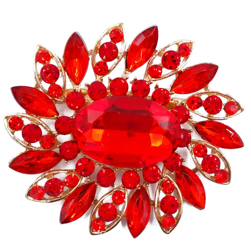 

Fashion Red 6.7cm Large Flower Brooch Pins Women Jewelry Christmas Gift Rhinestone Brooches BA006