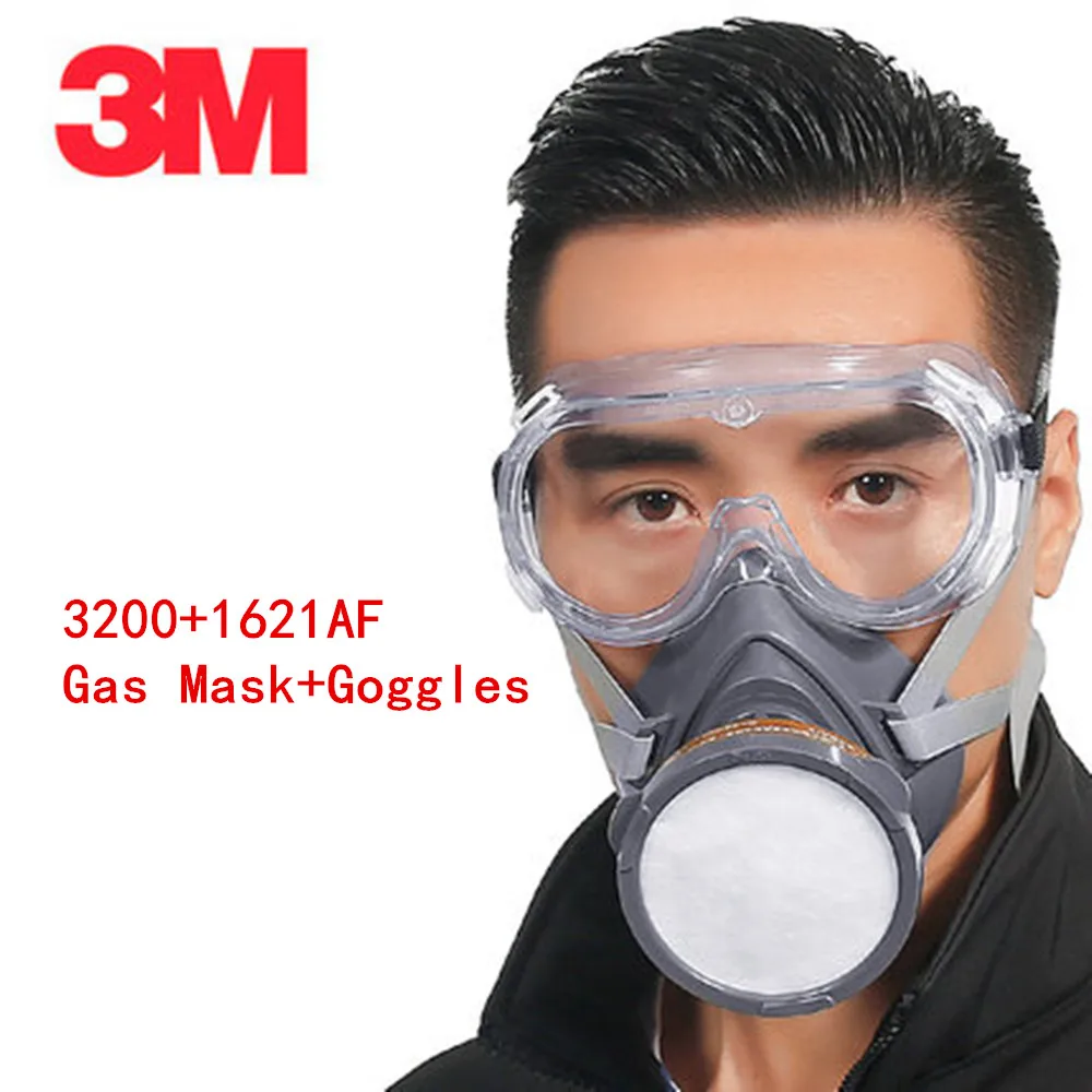 

3M 3200 Respirator Gas Mask with 3M1621AF Goggles Set Genuine Against Organic Steam Painting Pesticide Protective Mask Siut