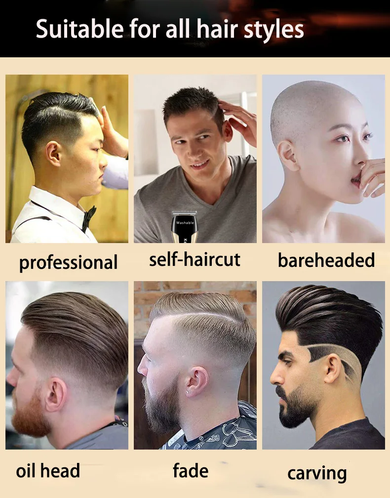 Máquina de Cortar Aparador de Cabelo Máquina de Corte de Cabelo Kemei Cabelo Lavável Elétrica Profissional 0mm Baldheaded Escultura Fade Cutter Barbeiro 3 Aparadores de pelo