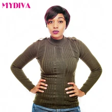 Mydiva Brazilian Non-remy Human Hair 130% Density Natural Wave None Lace Wig With Baby Hair For Black Woman Black/99j Burgundy