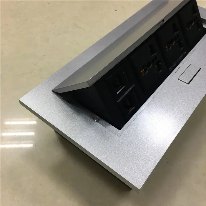 

Multifunctional desk, conference table, pop up desktop, socket, wire box, universal three microphone, audio.