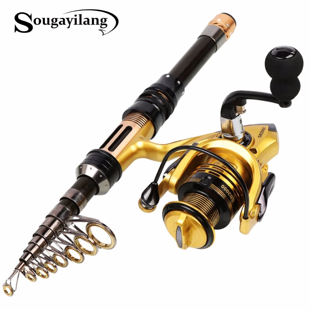Sougayilang Telescopic Fishing Rod Spinning Fishing Reel Combo 1.3 2.4m