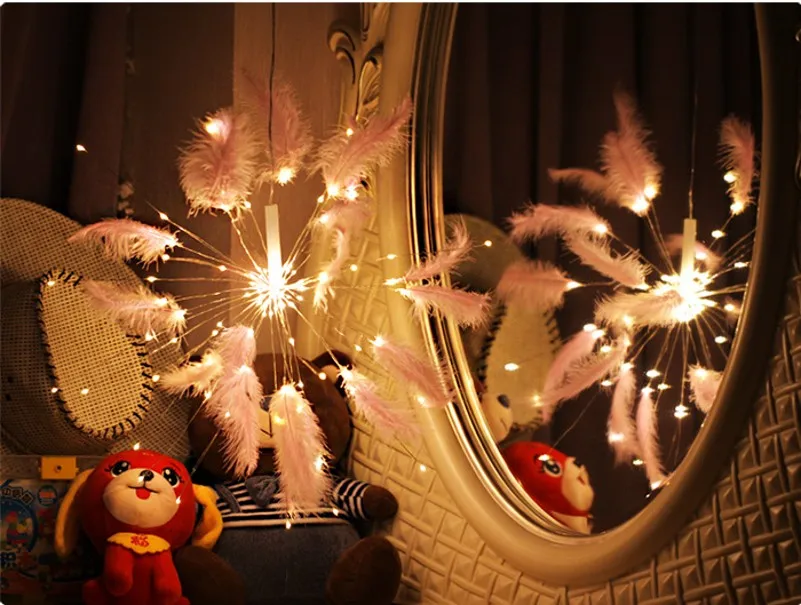 Подвесной светильник в виде сказочных перьев, фейерверков, 100 светодиодный, сделай сам, складная гирлянда на батарейках, для улицы, водонепроницаемая, для рождественской вечеринки