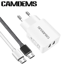 CAMDEMS / 2 в 1, 5V 2A AC, европейский настенный адаптер питания, зарядное устройство+ микро USB-кабель для Samsung s7, s6, Huawei G7, G8 plus, LG G4