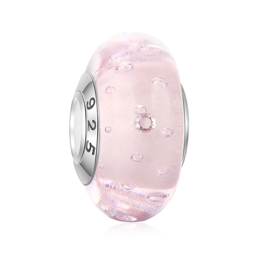 

ZMZY 100% Authentic 925 Sterling Silver Pink Murano Glass Beads Fit Original Pandora Charms Bracelet Jewelry