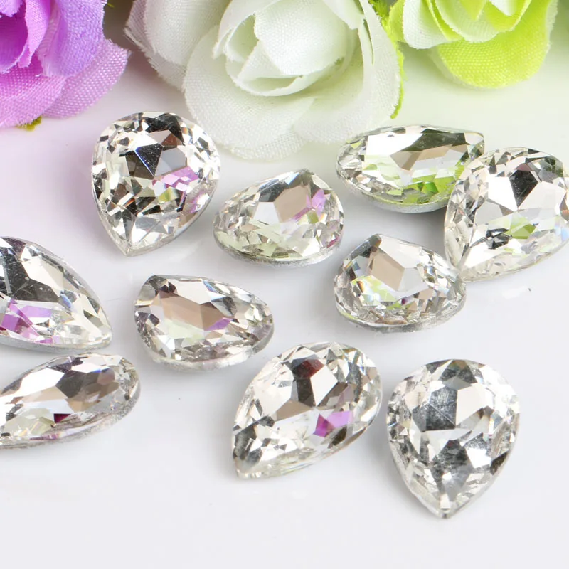 

10x14mm Tear Drop Shape Acrylic Rhinestones 50Pcs 20Colors Glue On Pointback Stones Strass For DIY Crafts Jewelry Making