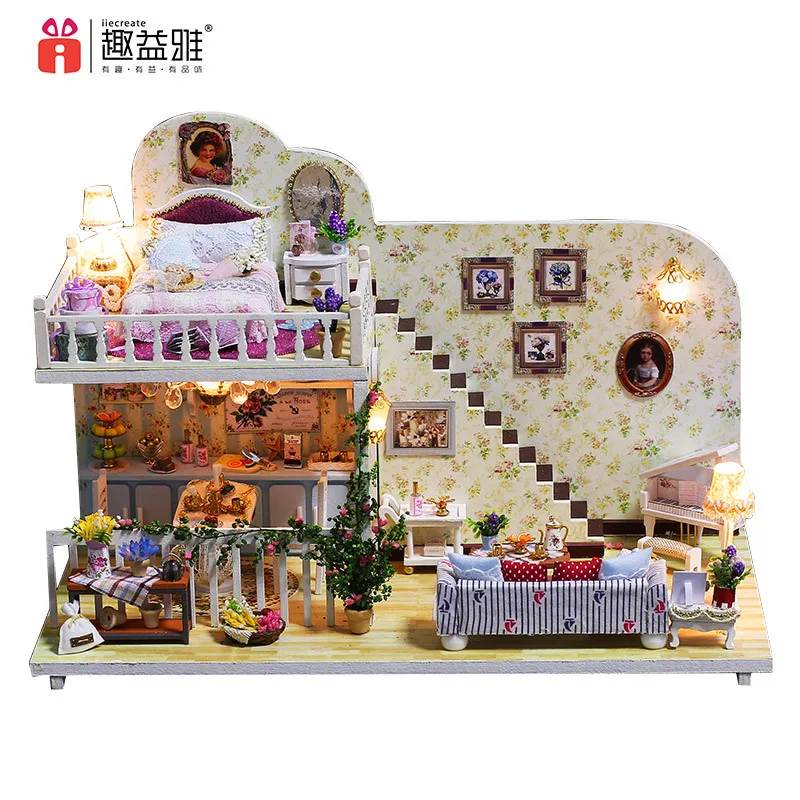 iiE CREATE 2018 New DIY 3D Mini Toys Educational Wooden Room Doll house Miniature with LED+Furniture for children Lover  (9)