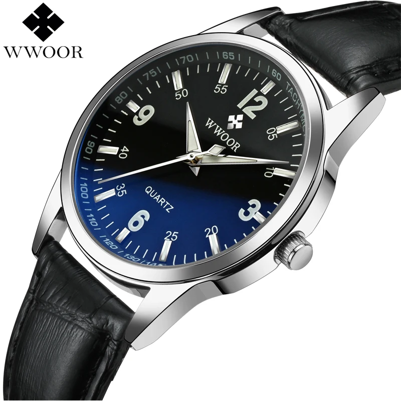 WWOOR Brand Luxury Blue Glass Men Waterproof Quartz Watch Men Glow Analog Clock 