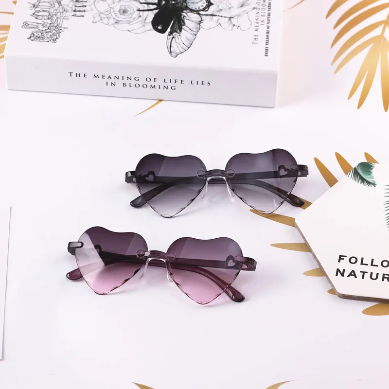 Factory Rimless Sunglasses Kids 3-8T Plastic UV400 Child Glasses Heart Shaped Lovely Baby Girls Infantil Eyewear n620
