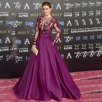 

See Through Beading Tops Prom Gown Sheer Long Sleeves Floor Length Wedding Party Dress Custom Made