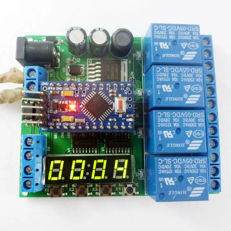 

DC 5-24V 4ch Pro mini PLC Board Relay Shield Module for Arduino LED Display Cycle Delay Timer Switch ON/OFF