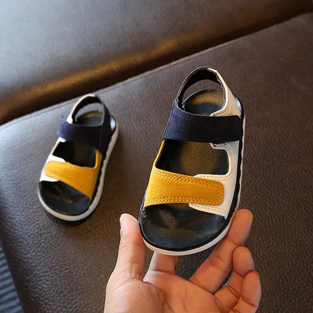 Детские сандалии; Высококачественная детская обувь для маленьких мальчиков и девочек; летние пляжные спортивные сандалии из мягкой кожи; кроссовки - Цвет: Цвет: желтый