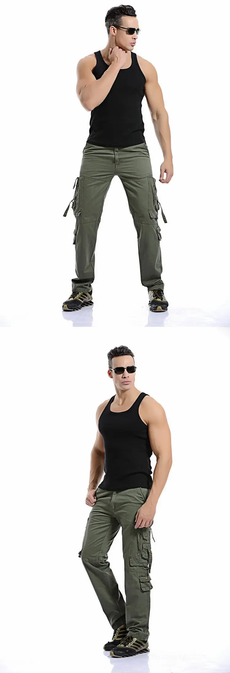 Description Picture 4 of itemsolid color Military  tactical pants men Multi-pocket overalls men washing cargo pants men casual loose Tooling pants size 28-42