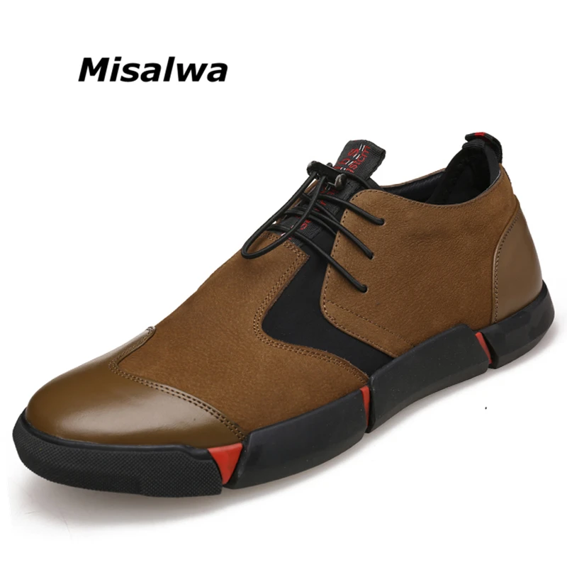 

Misalwa Genuine Leather Men Casual Loafers Spring Autumn High Quality Portable Elestic Shoelace Comfortable Male Shoes Sneakers