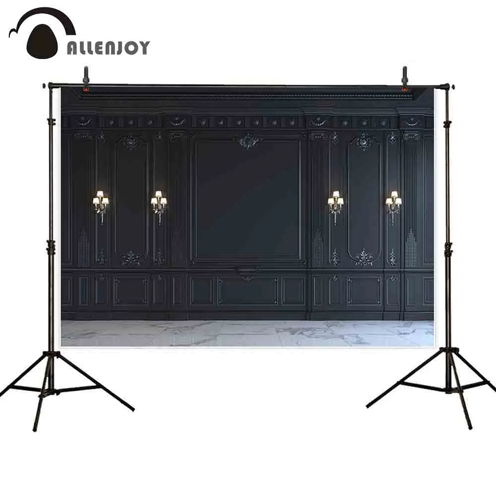 

Allenjoy backdrops vinly photocall Lights dark black pattern frame wall marble floor indoor studio photography backgrounds