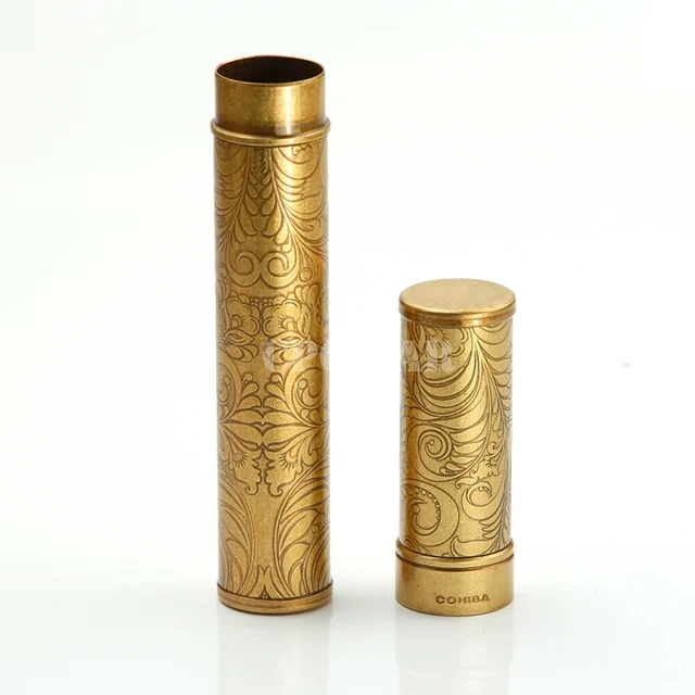 Cigar Tube Brass Metal Bronze Single Cigar Jar Holder Classic Travel