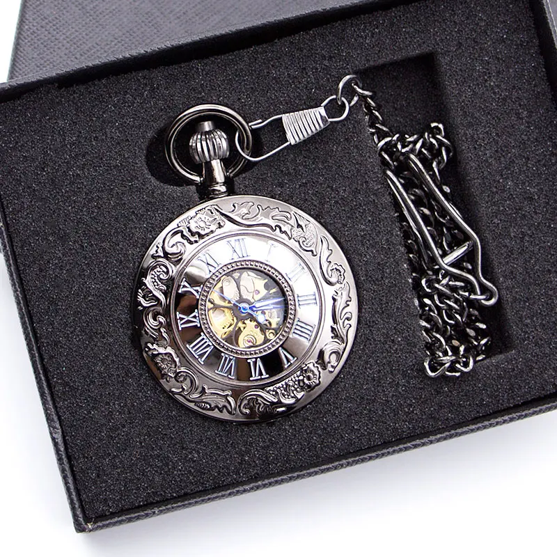 Модные карманные часы унисекс стимпанк Механические карманные часы синий аналоговый Дисплей ожерелье кулон полые Fob часы с цепочкой
